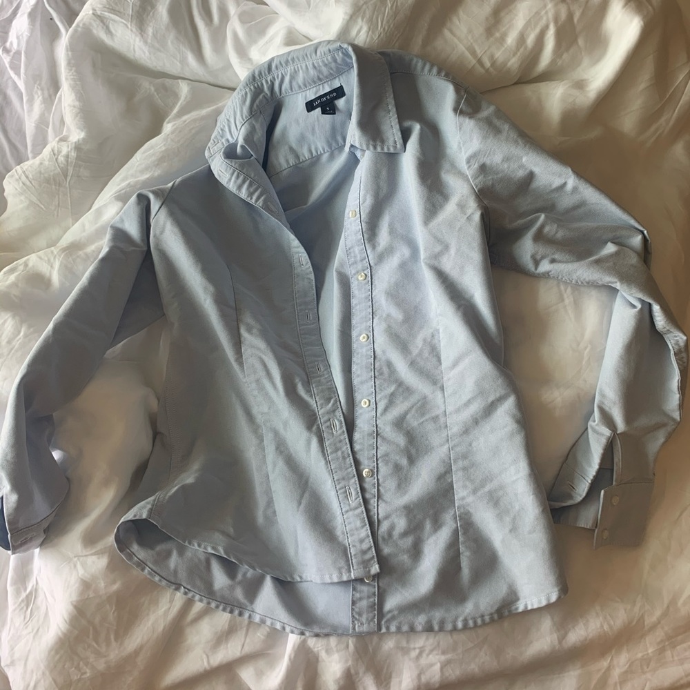 blue button up oxford